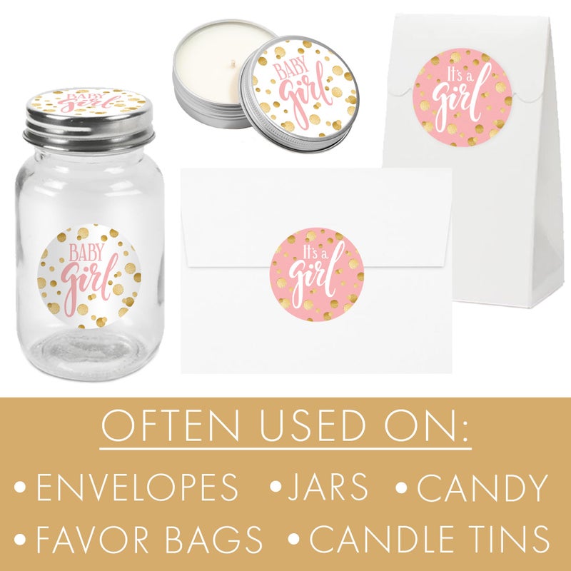 DISTINCTIVS Pink and Gold It's a Girl Baby Shower Favor Stickers - 1.75 in Thank You Stickers or Envelope Seals - 40 Labels - Image 4